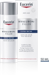 Eucerin Hyaluron-Filler Extra Riche Soin de Jour Crème Anti-Rides &amp; Anti-Âge Peau Très Sèche avec pompe 50ml