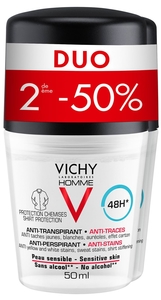 Vichy Homme Déodorant Anti-Transpirant Anti-Traces Duo 2x50ml (2ème à -50%)