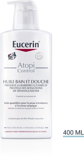 Eucerin AtopiControl Huile de Bain et Douche Peau Très Sèche à tendance Atopique avec pompe 400ml | Bain - Toilette