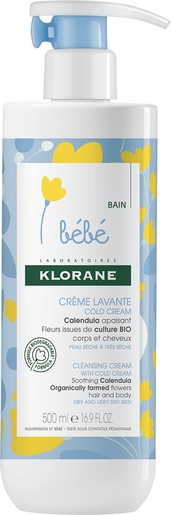 Klorane Bébé Crème Lavante Cold Cream 500ml (nouvelle formule) | Croutes de lait