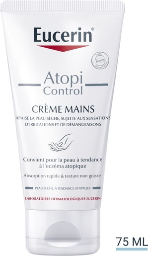 Eucerin AtopiControl Crème Mains Peau Sèche à tendance Atopique Tube 75ml | Sécheresse cutanée - Hydratation