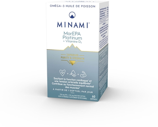 Minami MorEPA Platinum + Vitamine D3 60 Capsules | Huiles de poisson