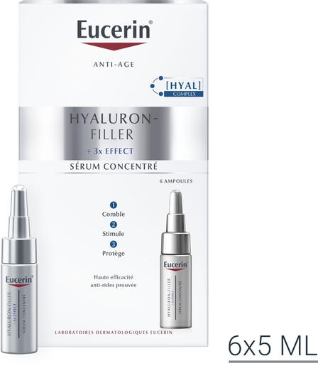 Eucerin Hyaluron-Filler +3x Effect Sérum Concentré Anti-Rides &amp; Anti-Âge Ampoules 6 x 5ml | Visage & corps