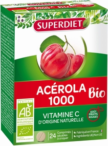 SuperDiet Acerola 1000 Bio 24 Comprimés à Croquer