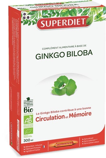 SuperDiet Ginkgo Biloba Bio 20 Ampoules x 15ml | Mémoire