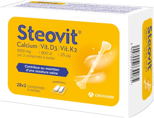 Steovit Calcium Vitamine D3/K2 1000mg/880IU 2x28 Comprimés | Confort osseux - Ostéoporose