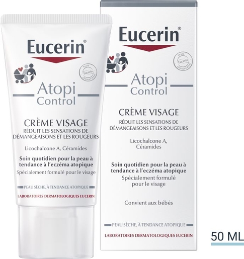 Eucerin AtopiControl Crème Visage Peau Sèche à tendance Atopique Tube 50ml | Sécheresse cutanée - Hydratation