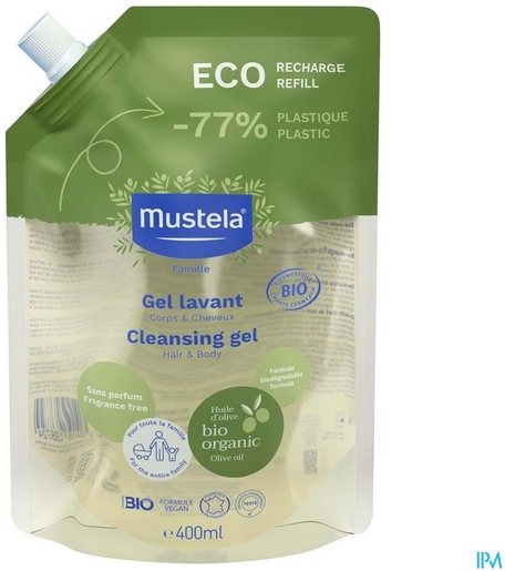 Mustela Gel Lavant Corps Cheveux Bio Eco Recharge 400ml | Bain - Toilette