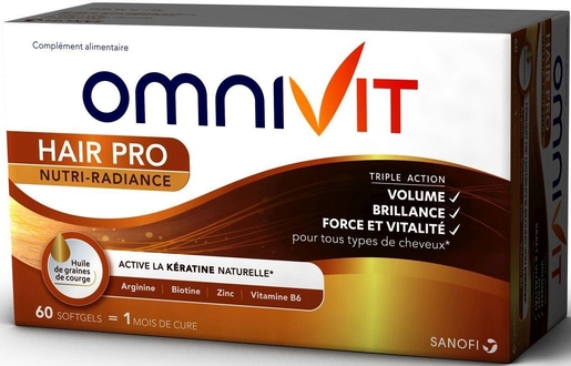 Omnivit Hair Pro Nutri-Radiance 60 Capsules | Vitamines - Chute de cheveux - Ongles cassants