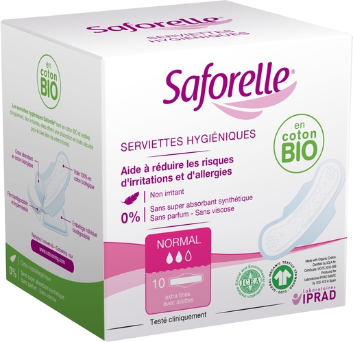Saforelle Coton Protect Bio 10 Serviettes Hygiéniques | Tampons - Protège-slips