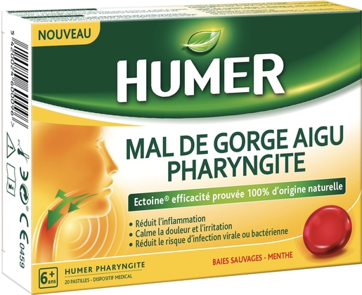 Humer Pharyngite 20 Comprimés | Apaise la gorge
