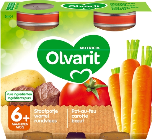Olvarit Repas Pot Au Feu Carotte Boeuf 2x200g (6 mois) | Alimentation