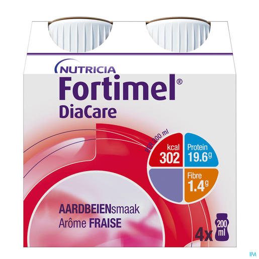 Fortimel Diacare Fraise Bouteille 4x200ml | Pour diabétiques