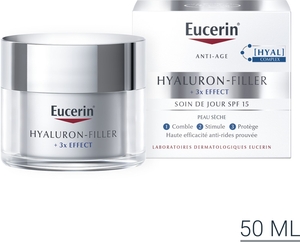Eucerin Hyaluron-Filler +3x Effect Soin de Jour SPF 15 Peau Sèche Crème Anti-Rides &amp; Anti-Âge Pot 50ml